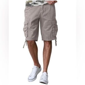 Matchstick Men Loose Solid Cargo Shorts with 8 Pockets
